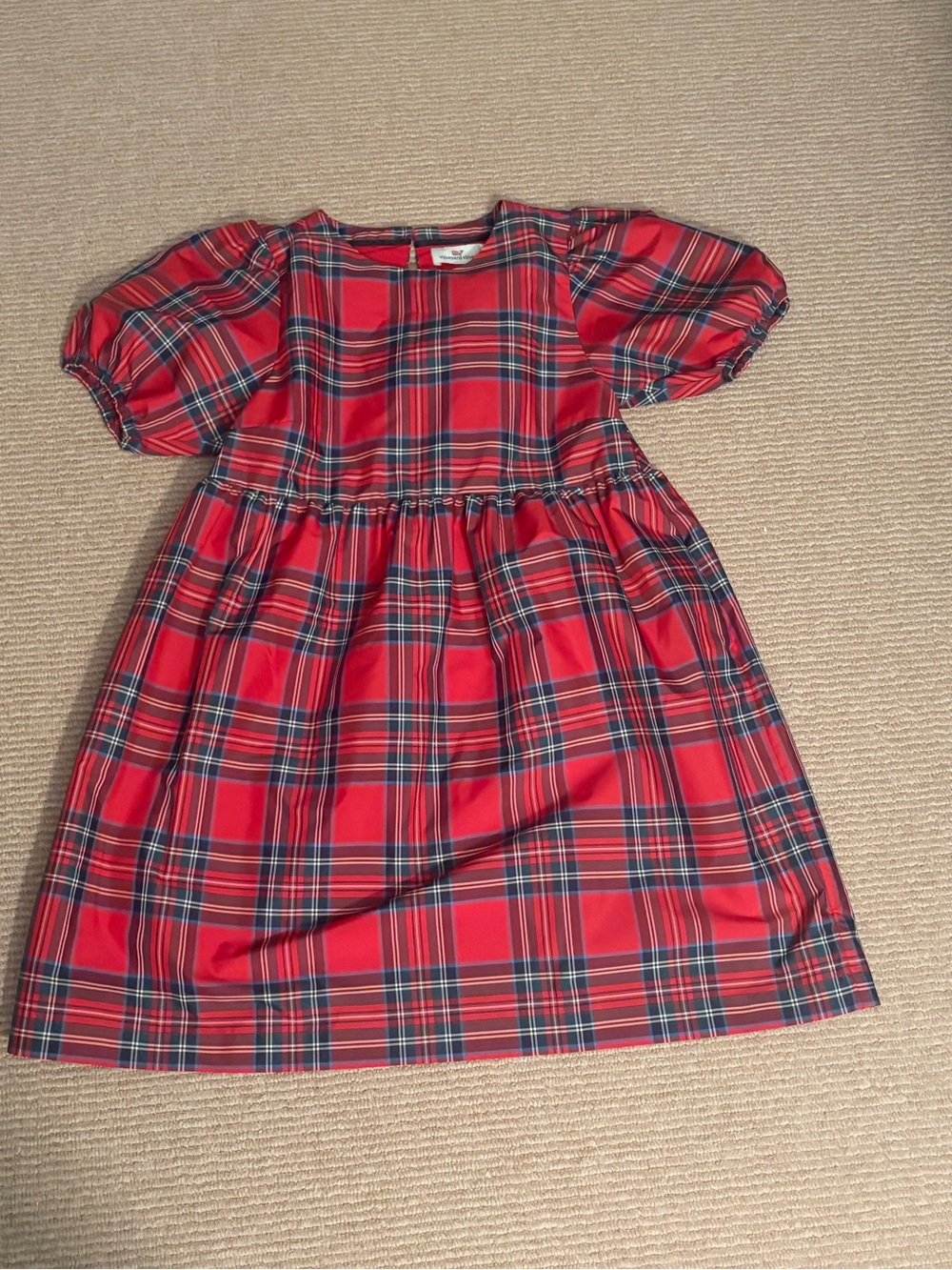 Vineyard Vines Red Tartan Puff-Sleeve Dress medium
